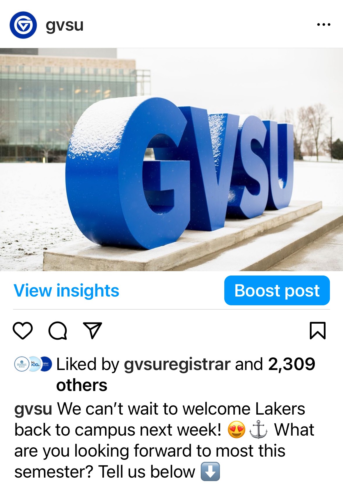 GVSU Instagram Post Example